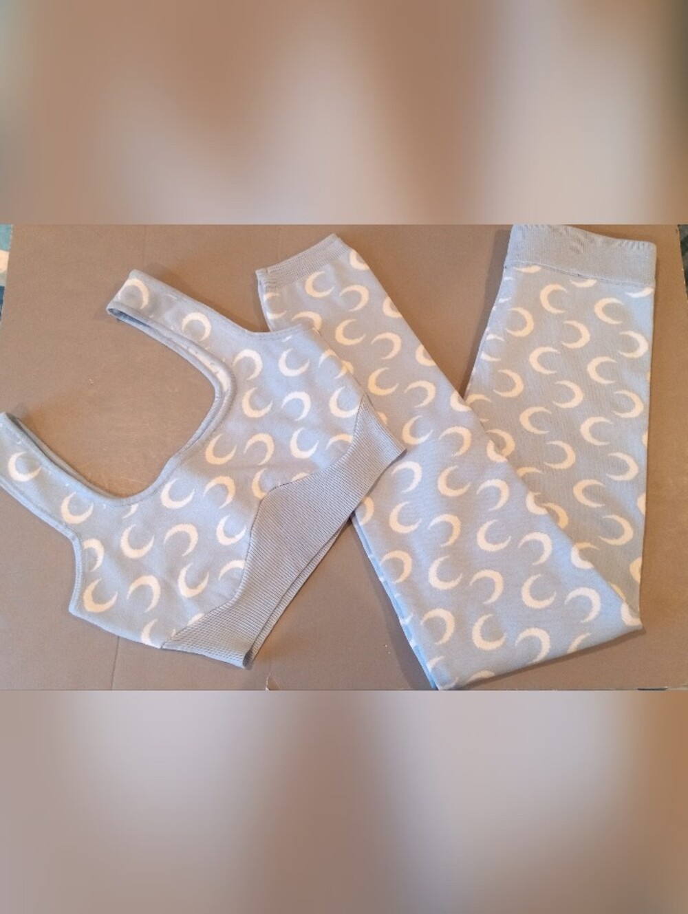 Immodel Light Blue Crescent Print Bralette and Legging Set Womens Size M